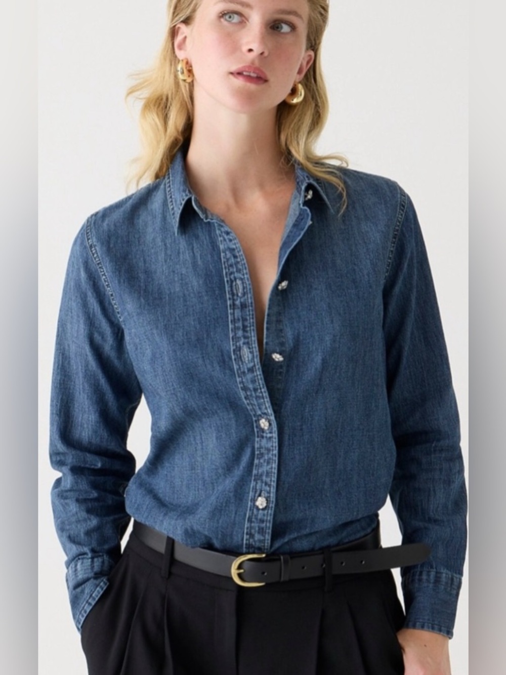 J. Crew Women 6 Slim-fit Chambray Button-Down Shirt Jewel Buttons $138 BW194